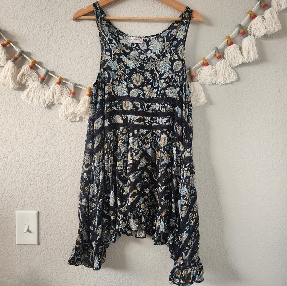 Free People Intimately Trapeze Tunic Paisley Lace Tank Top Boho Asymmetric S - Picture 1 of 12